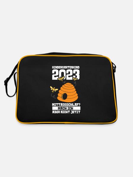 Imker Biene Kita Kindergarten 2023 - Retro Tasche - Schwarz/Gold - Hinten