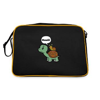 Funny snail on turtle - Retro Bag - black/gold - Back
