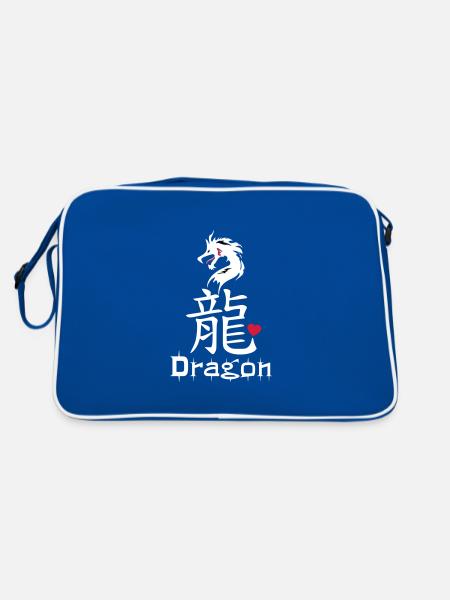 ❤️👄🐉Dragon en caractère chinois-Dragon d'amour- 龍 - Sac Retro - bleu/blanc - Dos