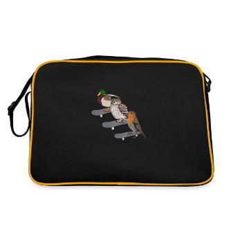 Rotkehlchen Ente Eule Skateboard Vogel - Retro Tasche - Schwarz/Gold - Hinten