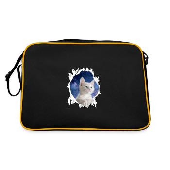 Süßes 3D Kätzchen Katze - Geschenk - Retro Tasche - Schwarz/Gold - Hinten