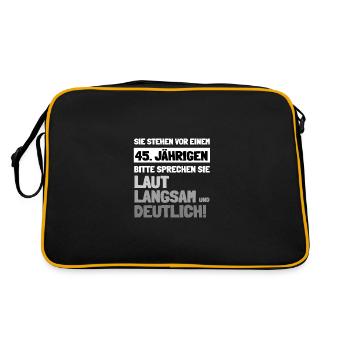 45 Jähriger sprechen sie laut langsam und deutlich - Retro Tasche - Schwarz/Gold - Hinten