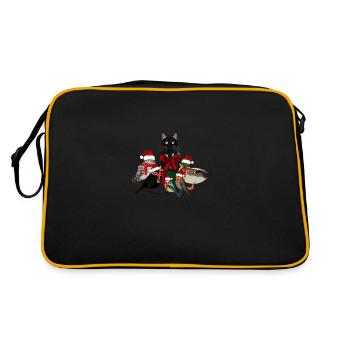 Amsel Rotkehlchen Eule Ente mit Katze Weihnachten - Retro Tasche - Schwarz/Gold - Hinten