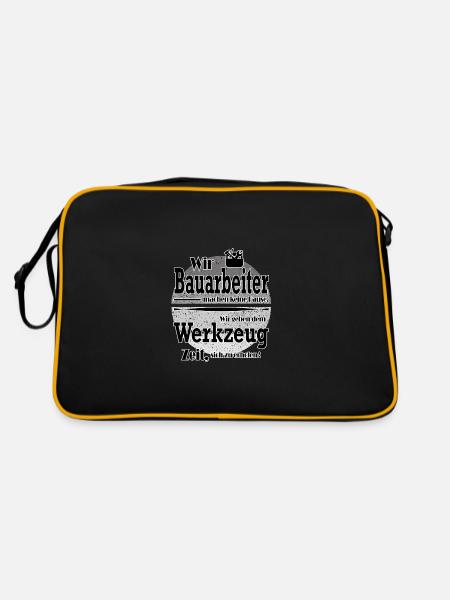 Sprüche Arbeit Beruf Bauarbeiter Job - Retro Tasche - Schwarz/Gold - Hinten