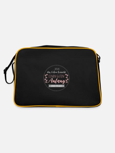 Denn das Leben braucht einen guten Anfang. Danke - Retro Tasche - Schwarz/Gold