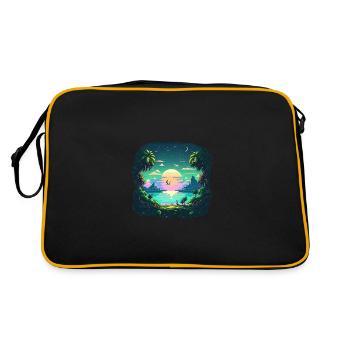 Pixel Art Style Landschaft am Meer - Retro Tasche - Schwarz/Gold - Hinten