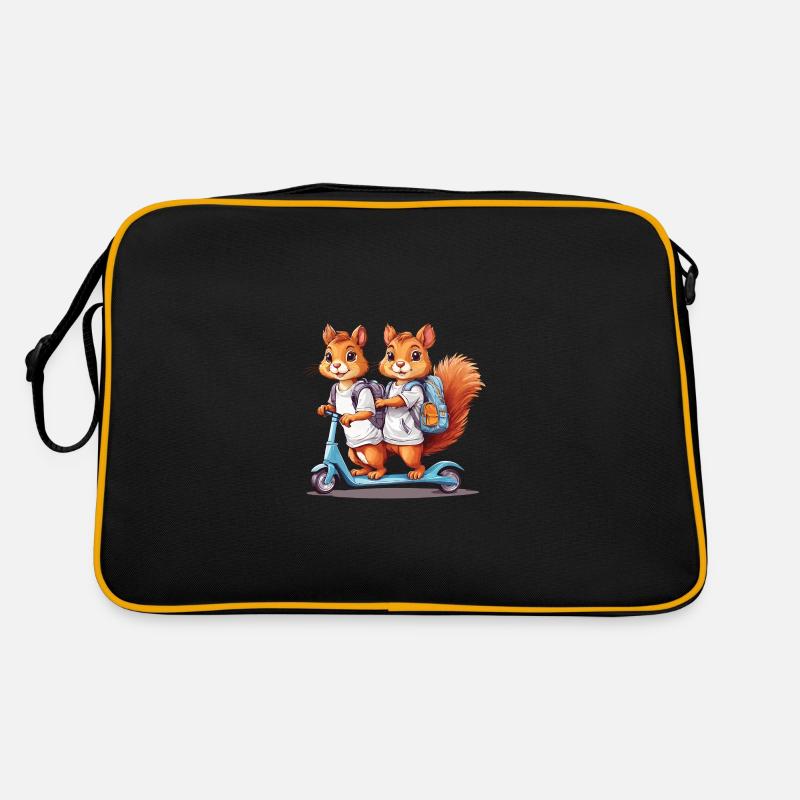 Cheerful Squirrel Twins School Way Design Retro Bag