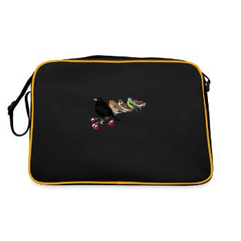 Merle, Rouge-gorge, Bleu, Branche, Noël, Oiseau - Sac Retro - noir/or - Dos
