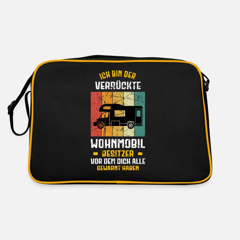 Wohnmobil Camper Camping Wohnwagen Campen - Retro Tasche - Schwarz/Gold