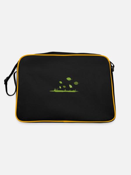 Natur Grass Wind Blätter Boden - Retro Tasche - Schwarz/Gold - Hinten