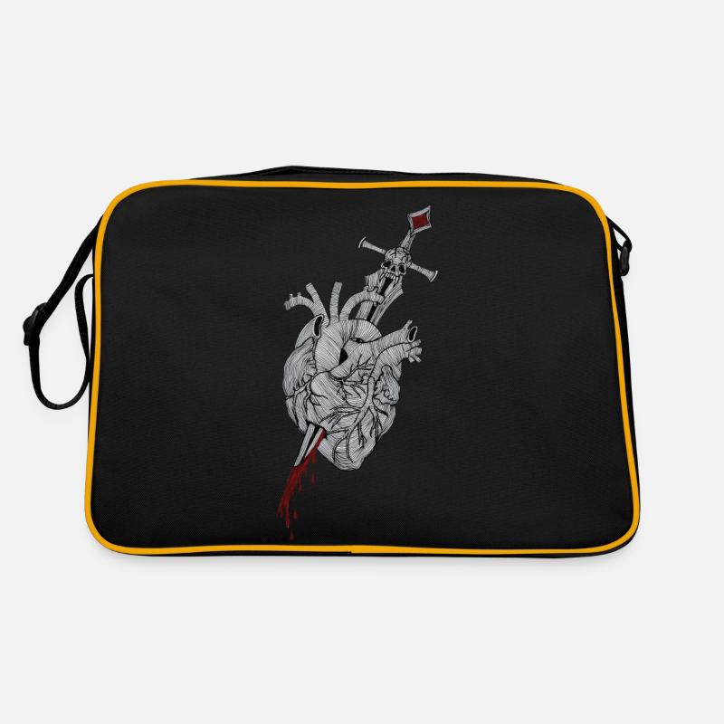 Broken Heart - Schwert durchbohrt Herz - Retro Tasche - Schwarz/Gold