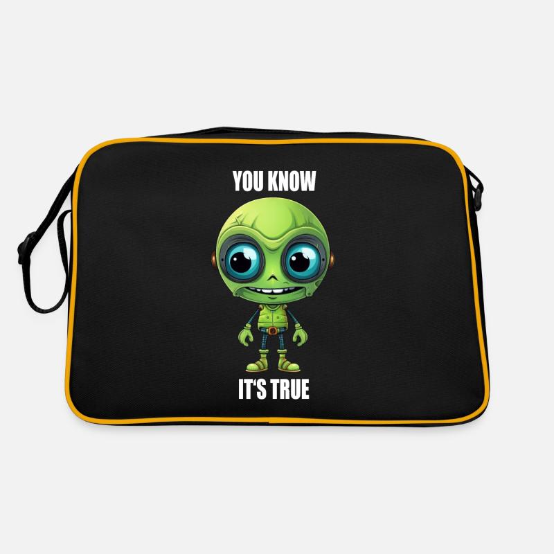 Tête de cyborg extraterrestre vert avec des dents - « Vous le savez » Sac Retro
