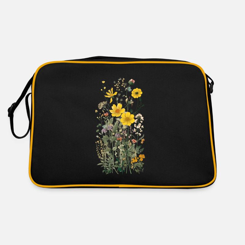 Wunderschönes Boho Blumen Herbarium Bouquet gelb - Retro Tasche - Schwarz/Gold