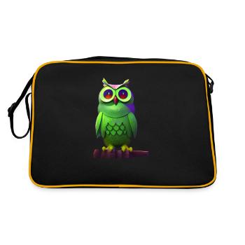 Green owl on a branch - Retro Bag - black/gold - Back