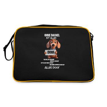 Ohne Dackel ist alles doof 3D Motiv - Dackelliebe - Retro Tasche - Schwarz/Gold - Hinten