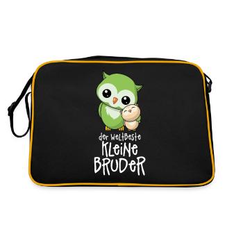 Der weltbeste kleine Bruder - Eulen Geschwister - Retro Tasche - Schwarz/Gold - Hinten