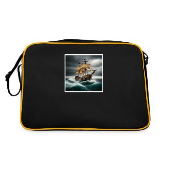 Piratenschiff in Sturm - Retro Tasche - Schwarz/Gold - Hinten