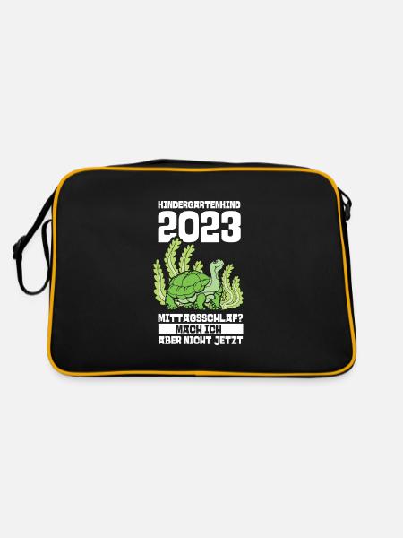 Schildkröte Kita Kindergarten 2023 - Retro Tasche - Schwarz/Gold - Hinten