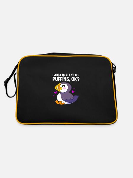 Papageientaucher Puffin - Retro Tasche - Schwarz/Gold - Hinten
