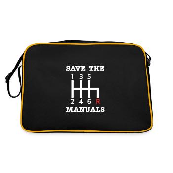 Save the Manuals, Auto Autoscout Werkstatt Party - Retro Tasche - Schwarz/Gold - Hinten