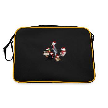 Vögel Weihnachten Vogel Mütze Schal Vogelfreund - Retro Tasche - Schwarz/Gold - Hinten