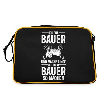 Landwirtschaft Landwirt Traktor Bauernhof Bauer - Retro Tasche - Schwarz/Gold - Hinten