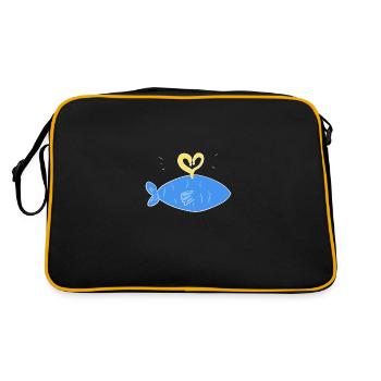 symbole de poisson bleu lumière du cœur - Sac Retro - noir/or - Dos