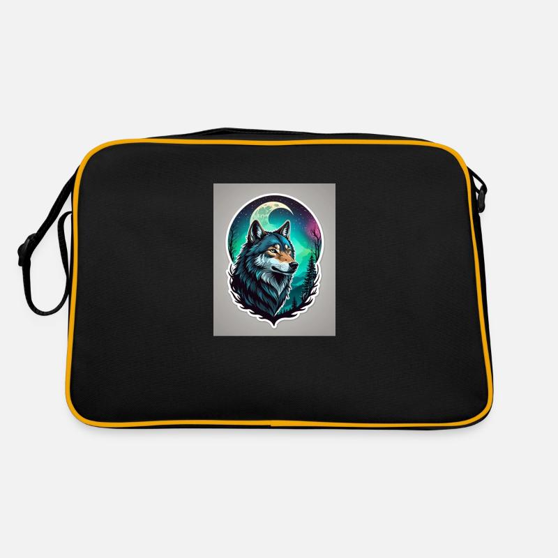 Wolf in der Nacht - Retro Tasche - Schwarz/Gold