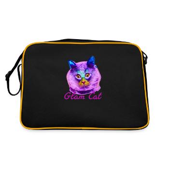 Glam cat,katze,pink, glamourös, schielend - Retro Tasche - Schwarz/Gold - Hinten