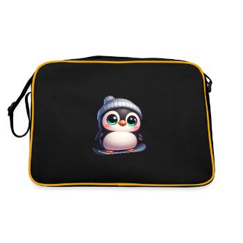 Cute Penguin Snowboard Winter Cartoon - Retro Bag - black/gold - Back