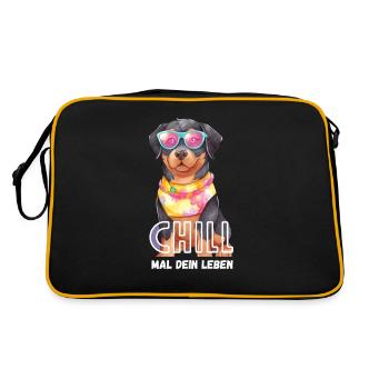 Rottweiler - Chill mal dein Leben - Retro Tasche - Schwarz/Gold - Hinten