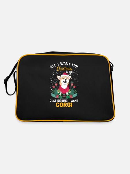 Corgi Christmas - Retro Tasche - Schwarz/Gold - Hinten