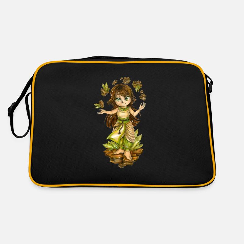 Niedlicher Chibi Wasser Fee Erd Bändiger Mangastil - Retro Tasche - Schwarz/Gold