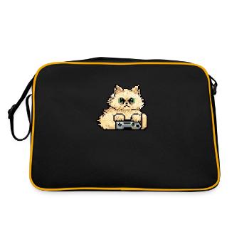 Persian cat Negan gaming in pixel art - Retro Bag - black/gold - Back