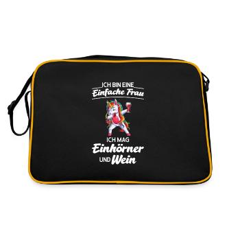 Wein Einhorn Weintrinker Geschenk - Retro Tasche - Schwarz/Gold - Hinten