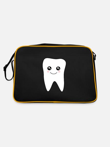 Tooth, Teeth, Dentist - Retro Bag - black/gold - Back