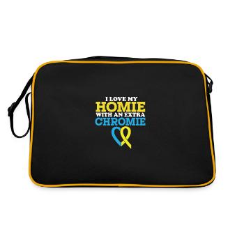 Down Syndrome Awareness Love My With An - Retro Tasche - Schwarz/Gold - Hinten