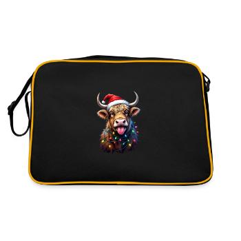Schottische Hochlandkuh mit Weihnachtsbeleuchtung - Retro Tasche - Schwarz/Gold - Hinten