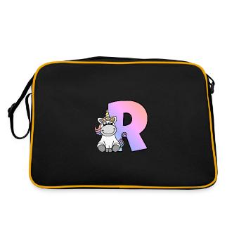 Einhorn Buchstabe R - Retro Tasche - Schwarz/Gold - Hinten