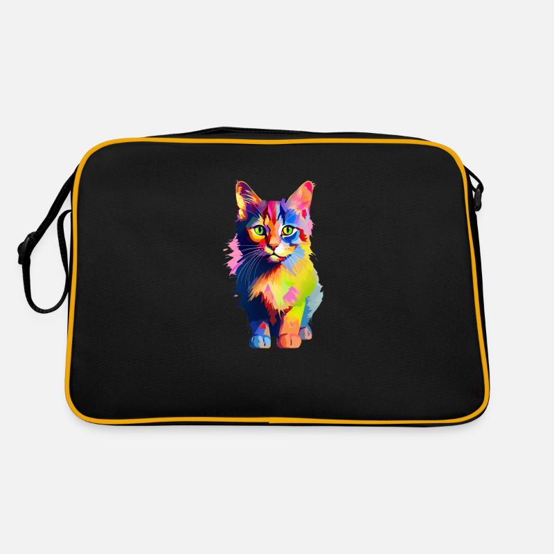 Tierisch bunte Katze - Retro Tasche - Schwarz/Gold
