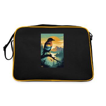 "Nature Within: Silhouette Bird Art" - Retro Bag - black/gold - Back
