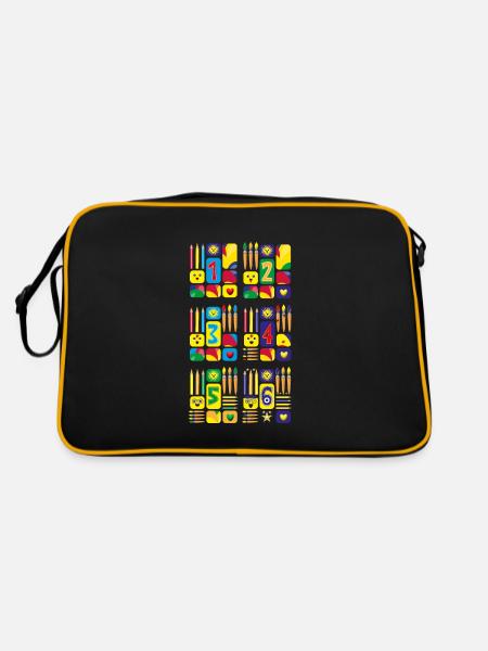 Lustige Zahlen zur Grundschulzeit. - Retro Tasche - Schwarz/Gold - Hinten