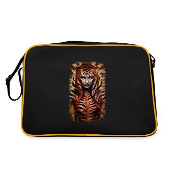 Wilder Dschungel Tiger Geist Fantasy Kunstwerk - Retro Tasche - Schwarz/Gold - Hinten