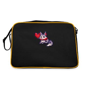 Pixelart Cat with Heart - Retro Bag - black/gold - Back