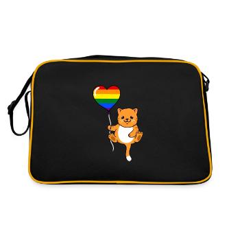 Katze mit Ballon LGBT Gay Pride - Retro Tasche - Schwarz/Gold - Hinten