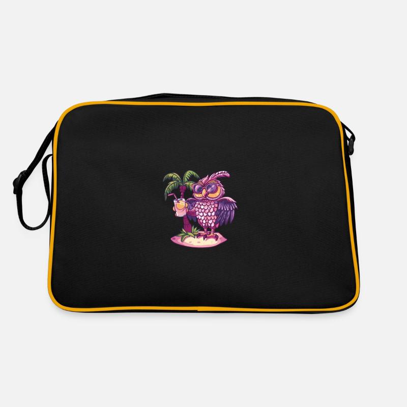 Eule Insel Sommer Palme - Retro Tasche - Schwarz/Gold