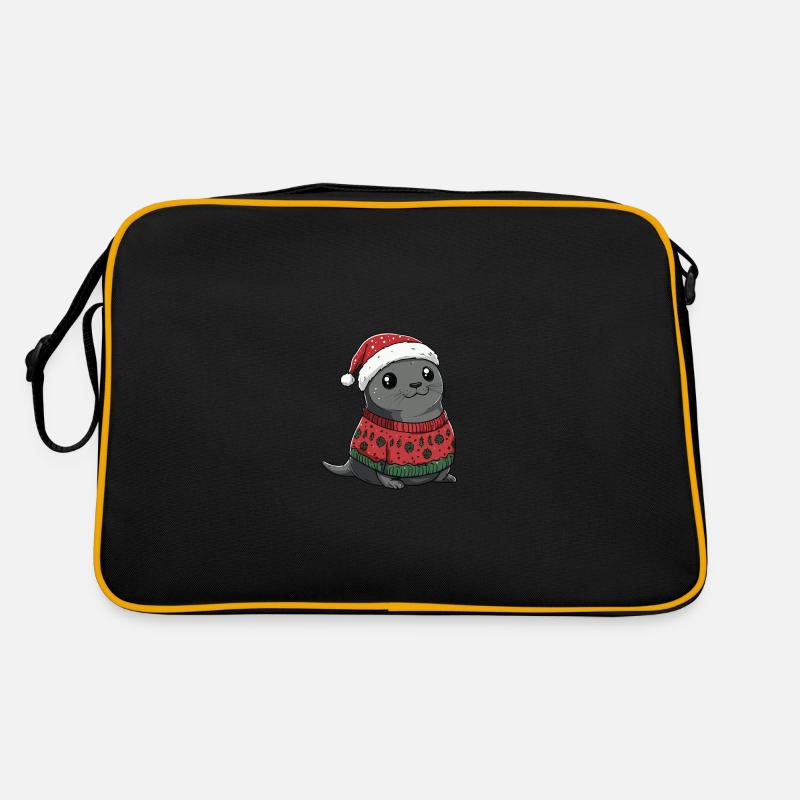Robbe Tier Weihnachten Comic - Retro Tasche - Schwarz/Gold
