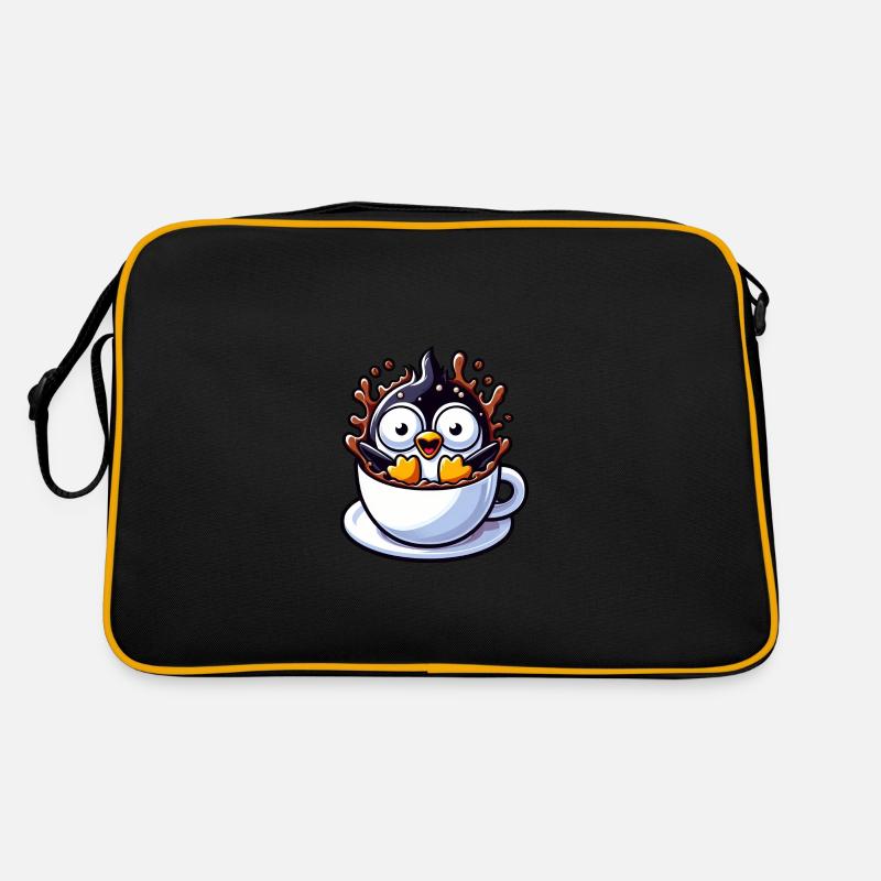 Pinguin Kaffee Kaffeetrinker liebt Koffein Retro Tasche