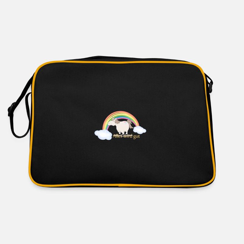 Einhorn mit Spruch: Alles wird gut - Retro Tasche - Schwarz/Gold