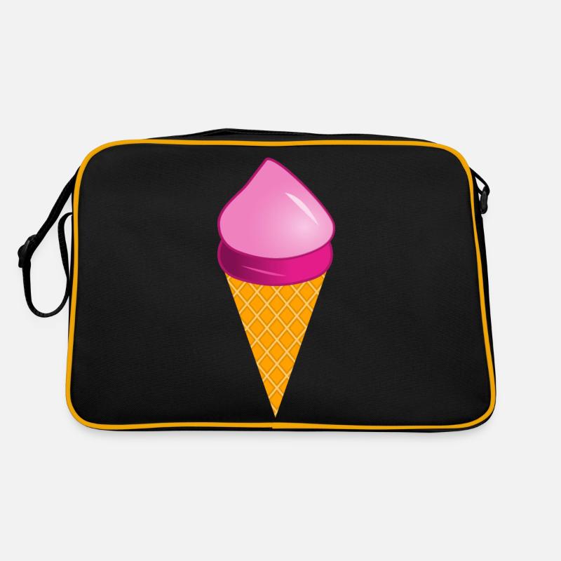 Eis Eiscreme Erdbeere Erdbeereis Sommer Festival - Retro Tasche - Schwarz/Gold